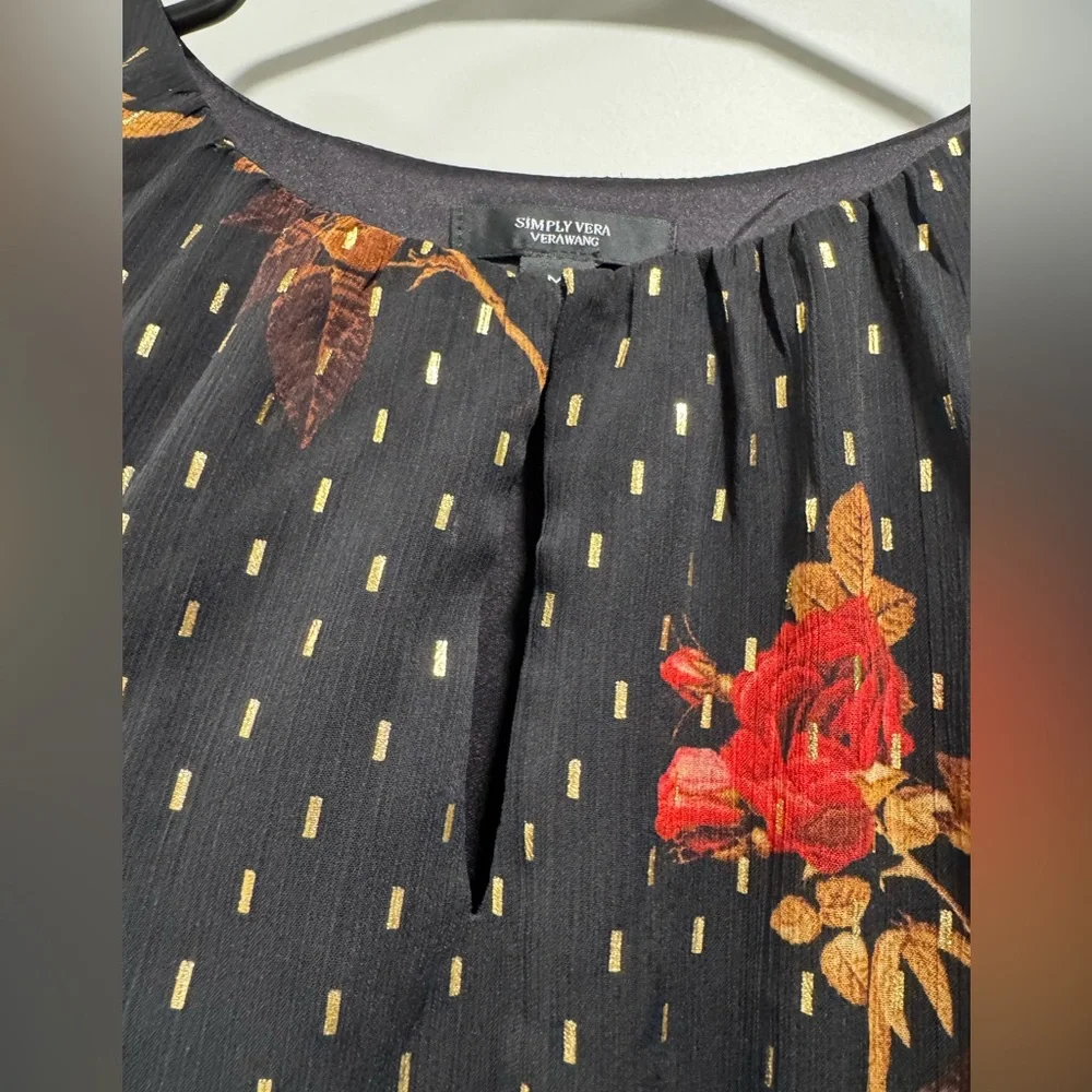 Simply Vera Vera Wang Black Dress with Red and Gold Floral Design - Picture 6 of 9